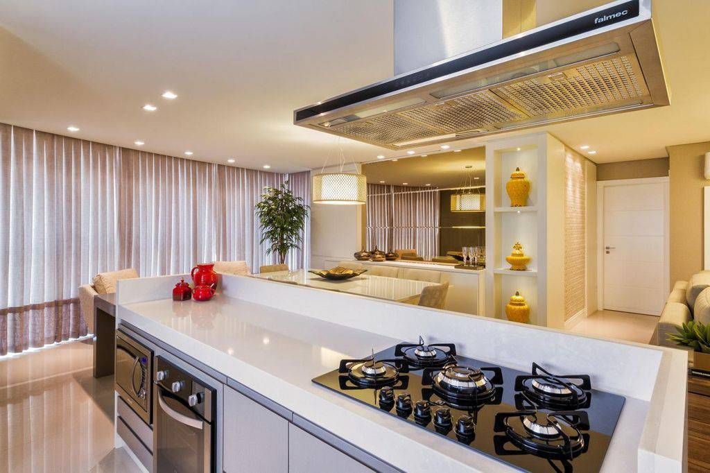 ilha de cozinha com cooktop