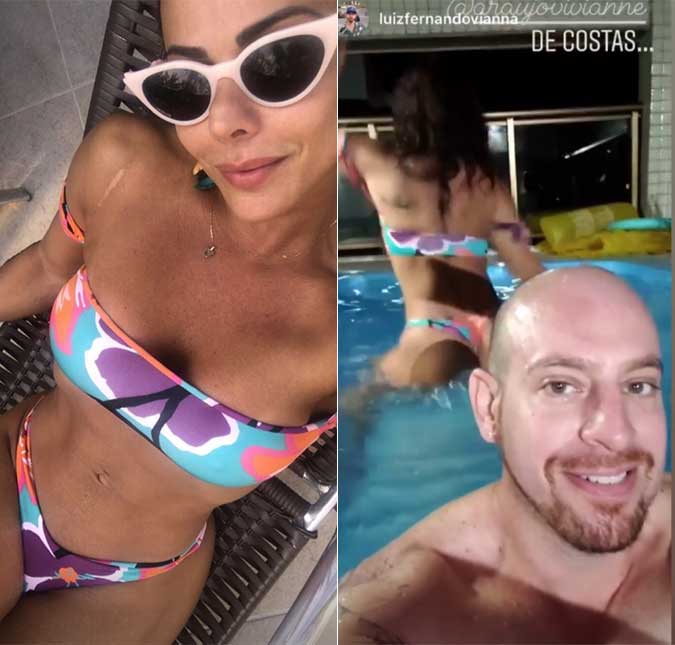 fotos de biquíni na piscina de costas
