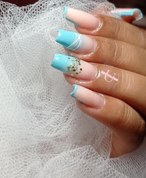 unha em gel azul para casamento