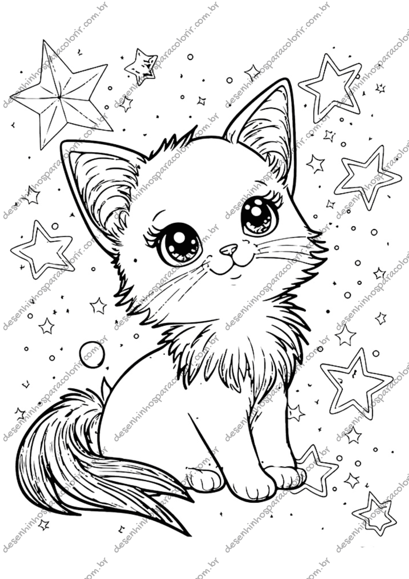 gato tricolor para colorir