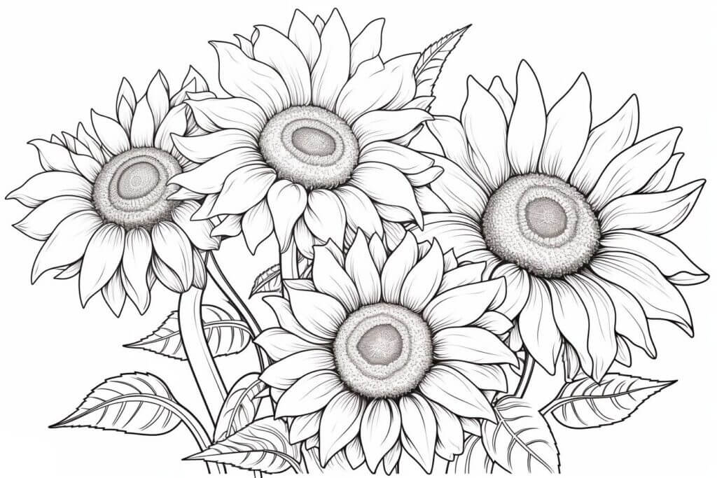 desenho de girassol com carinhas para colorir