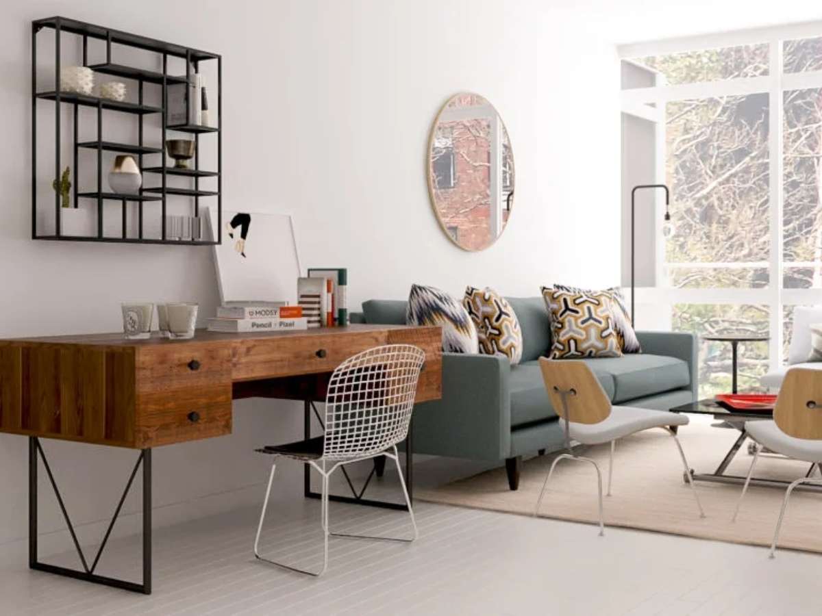 home office na sala com móveis planejados