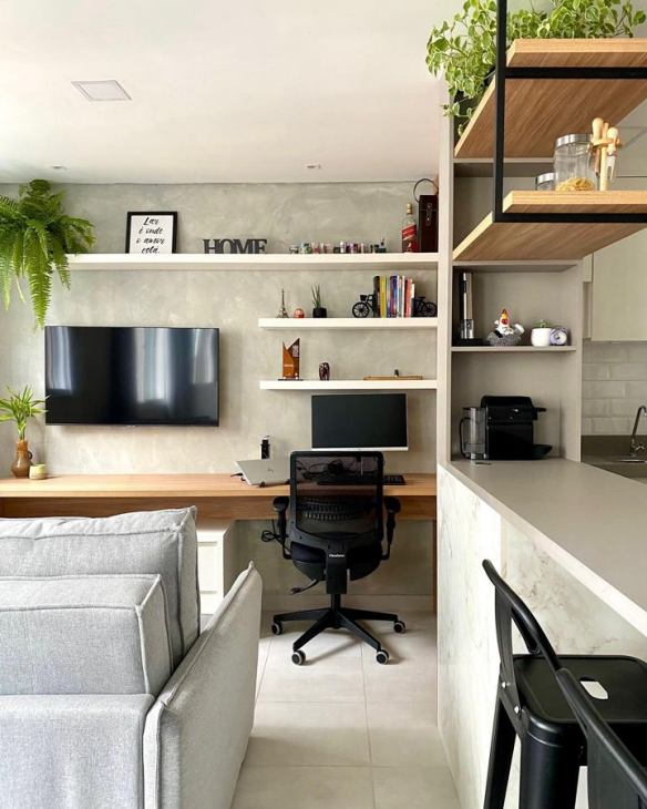 home office na sala com mesa retrátil