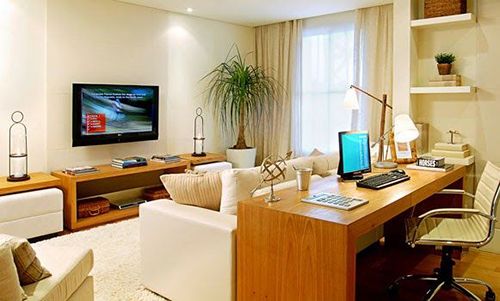 home office na sala minimalista