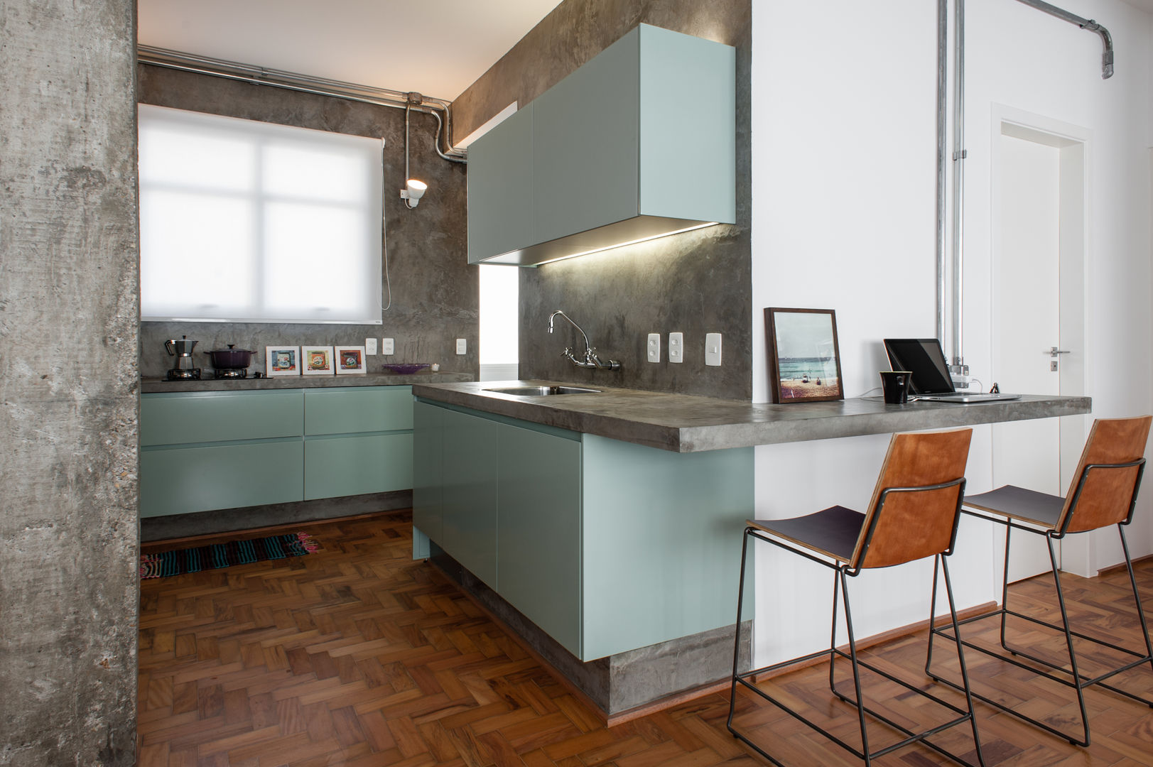 ideias bancada concreto aparente cozinha moderna