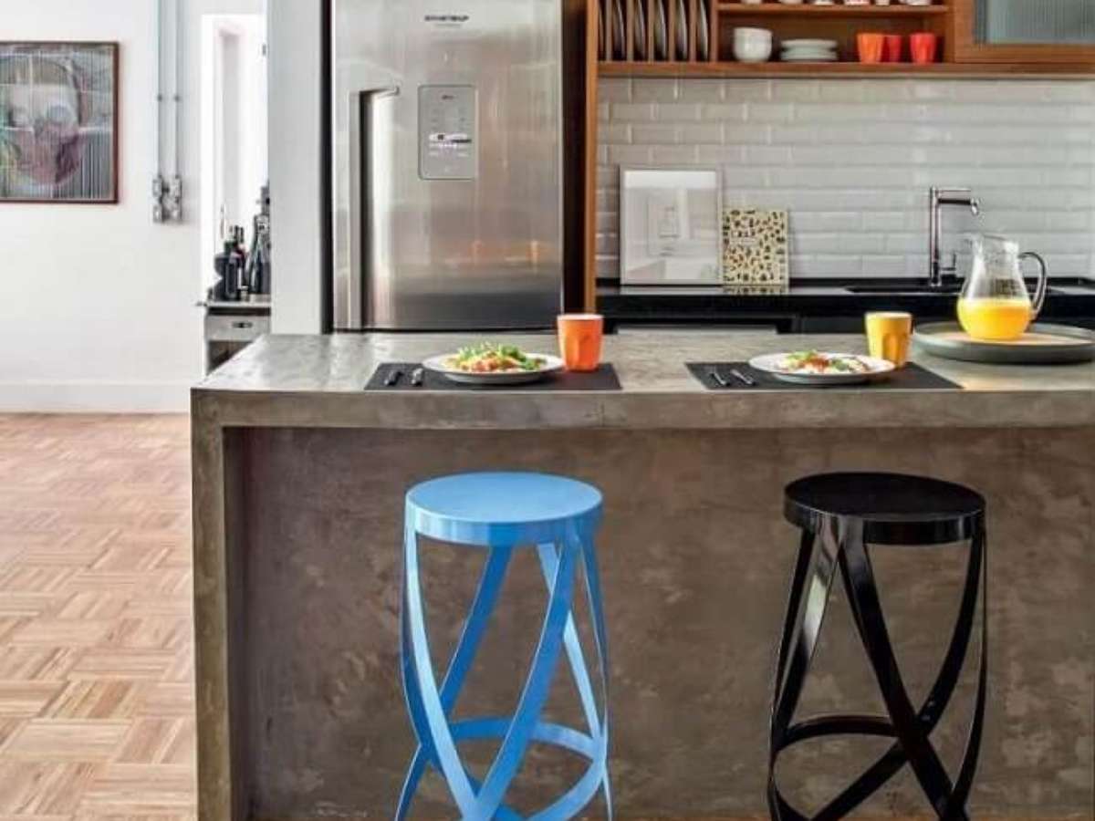 ideias bancada concreto aparente cozinha pequena