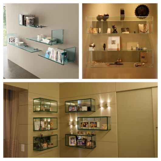 ideias criativas prateleira vidro escritorio pequeno