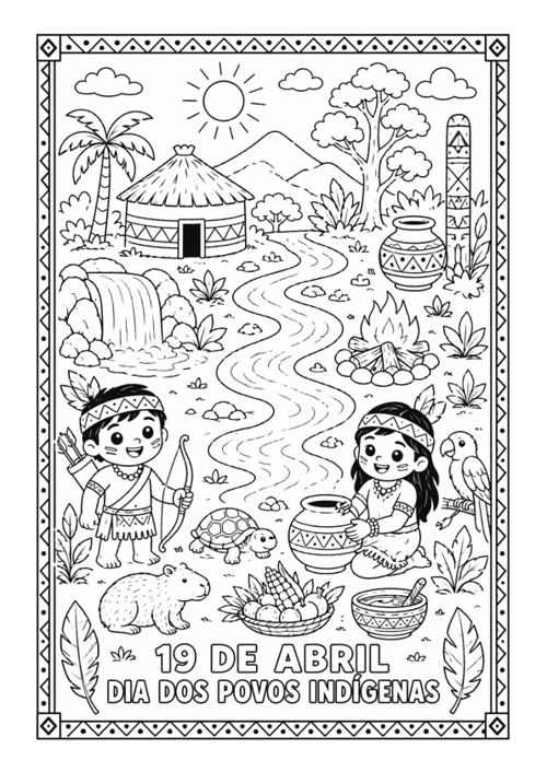 arte plumaria indigena para colorir