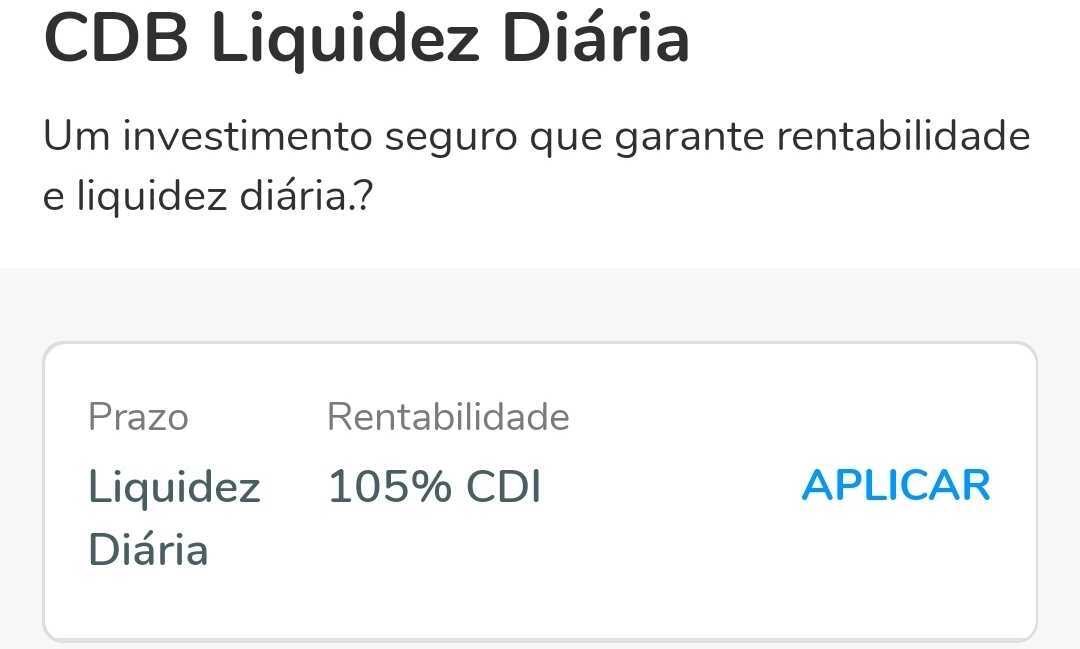 Investimento em CDB liquidez diária 110 CDI