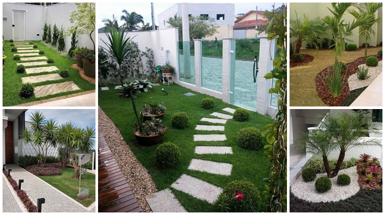 fachada com pedras e plantas