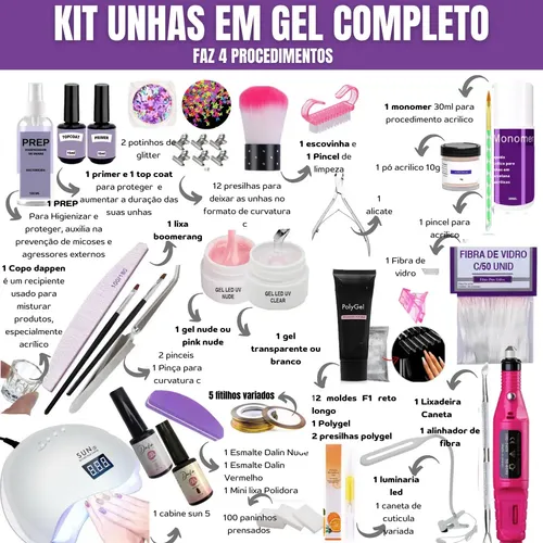 Kit de unhas em gel para iniciantes com primer e top coat