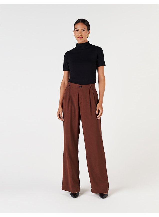 calça pantalona marrom linho