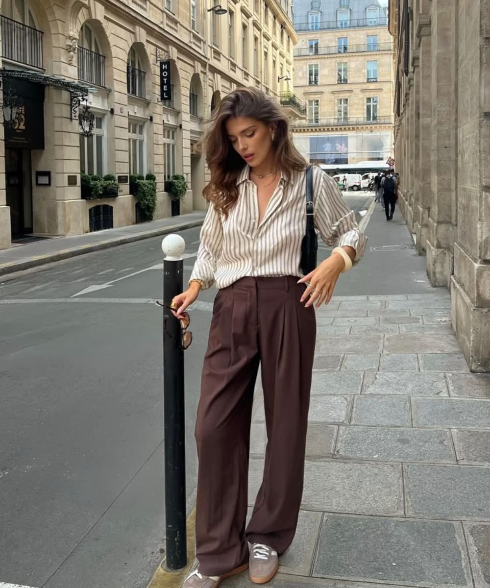calça pantalona marrom viscose