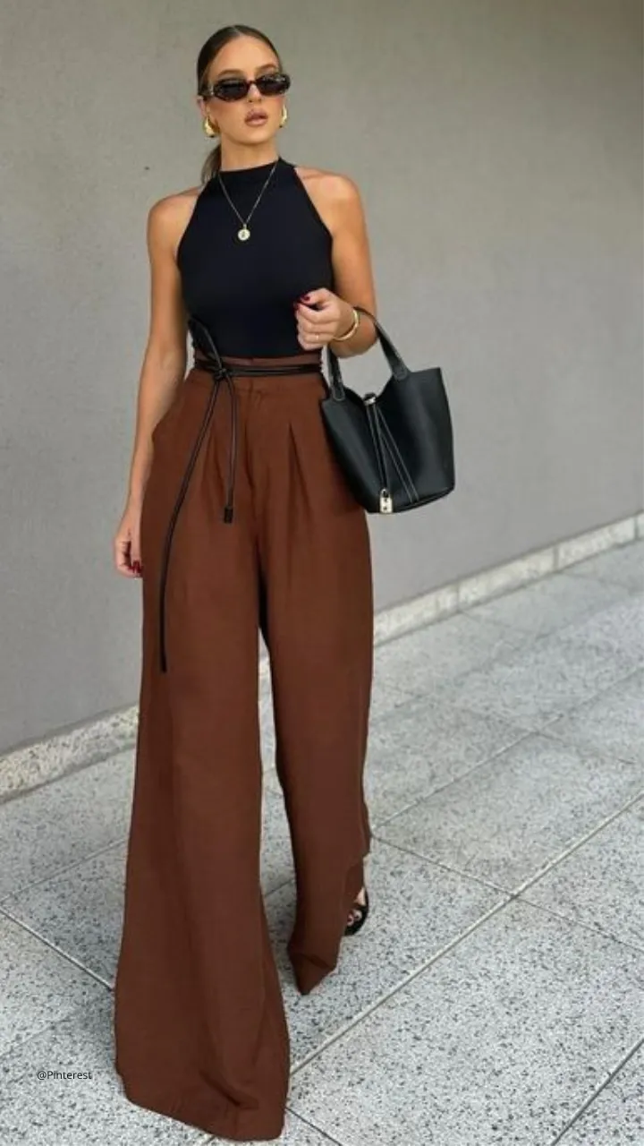 como usar calça pantalona marrom