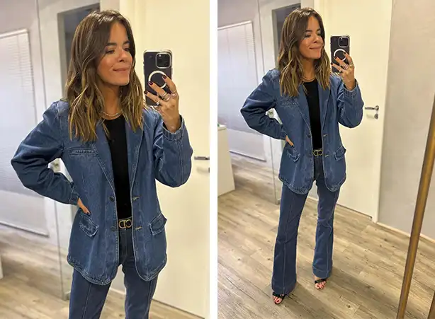 look com blazer jeans feminino alfaiataria