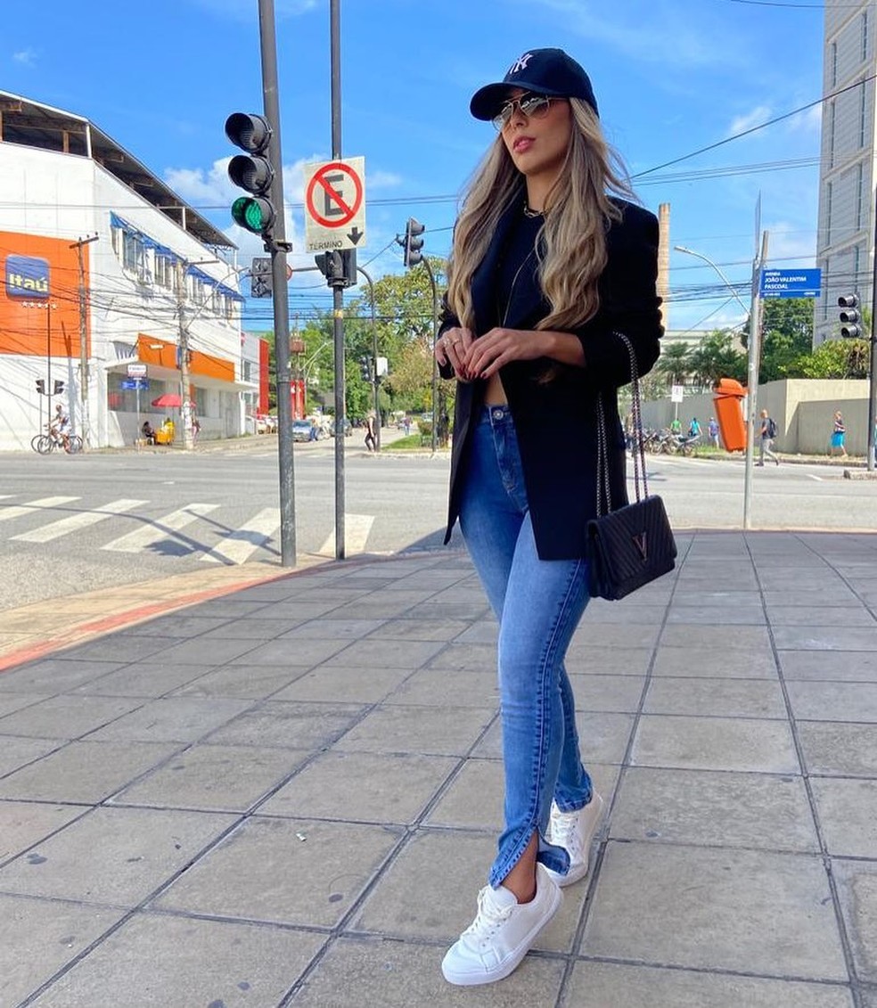 look com blazer jeans feminino alfaiataria