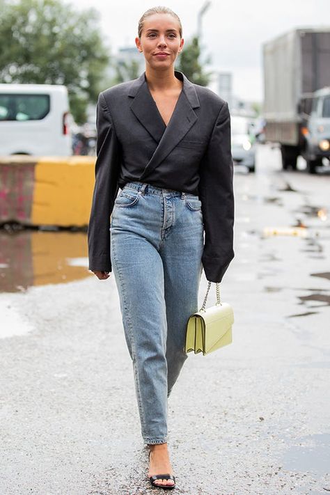 look com blazer jeans feminino alfaiataria