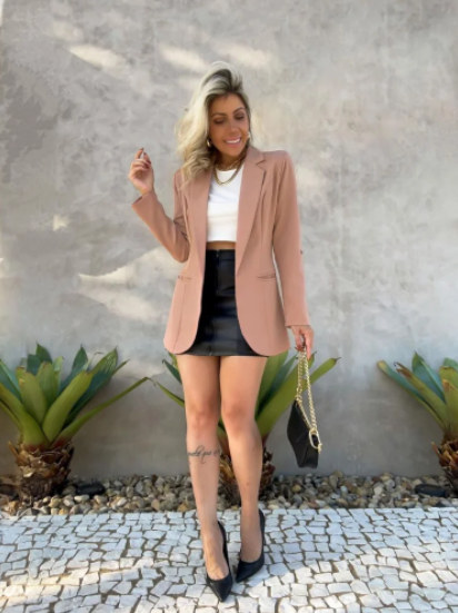 look com blazer jeans feminino alfaiataria