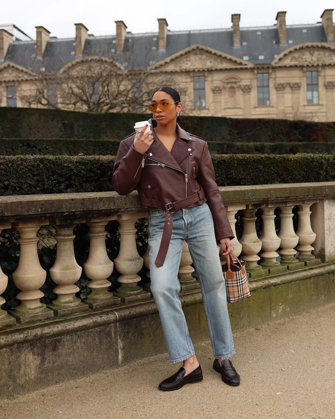 look com jaqueta de couro marrom