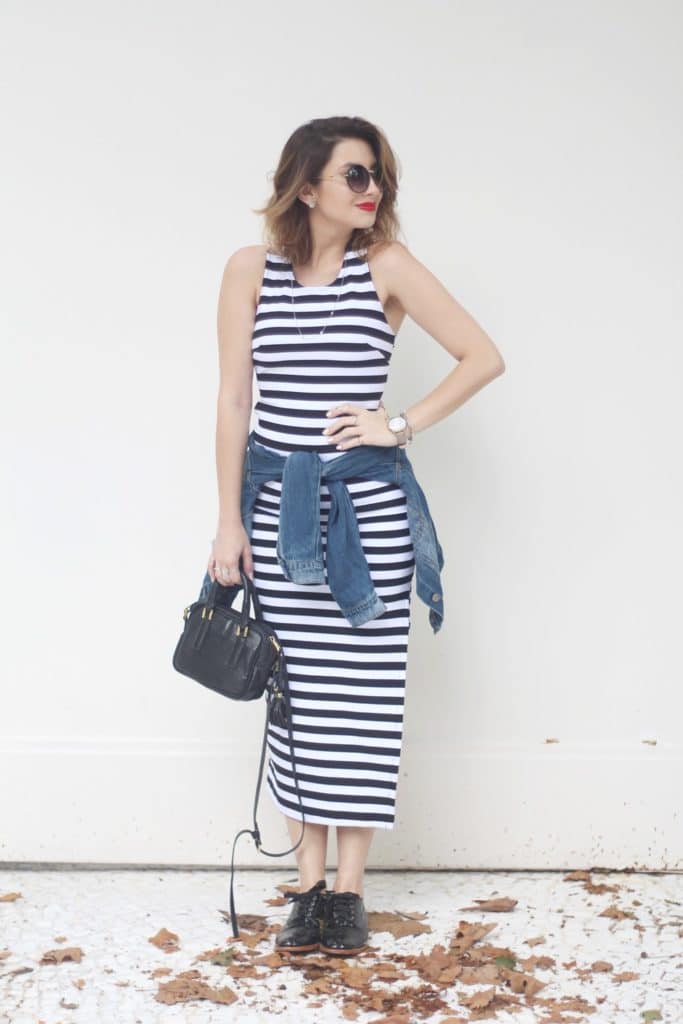 look com vestido listrado