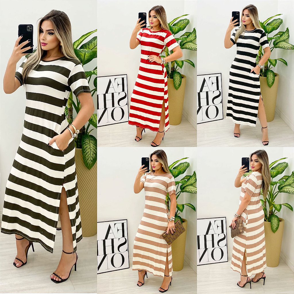 look com vestido listrado
