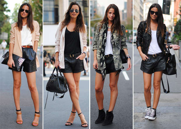 looks com shorts de couro para noite