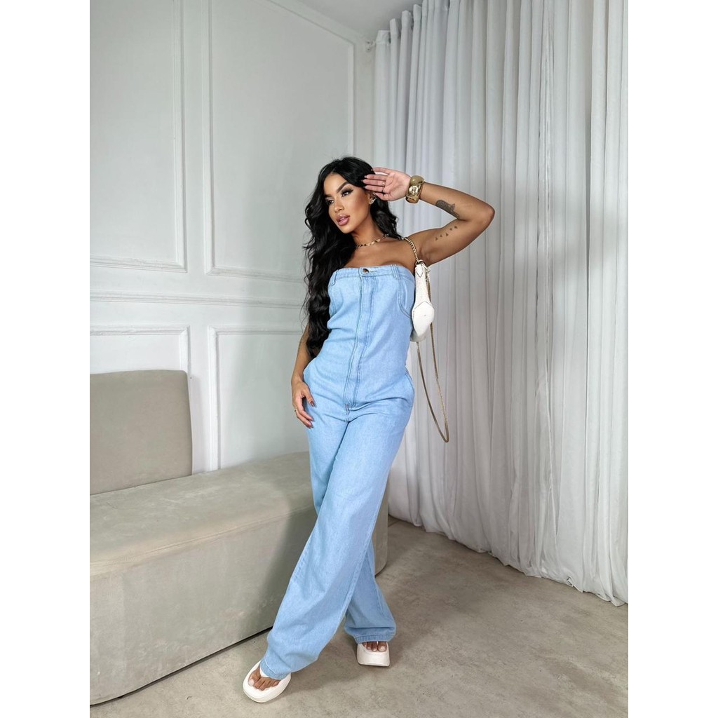macacão jeans feminino branco