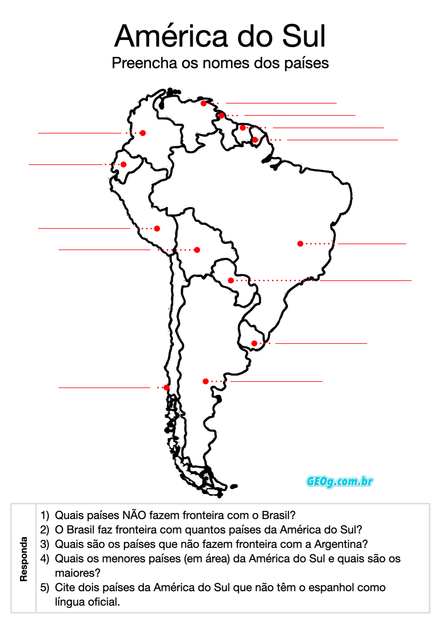 mapa político américa do sul para crianças