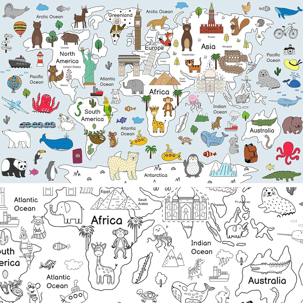 mapa dos continentes para colorir