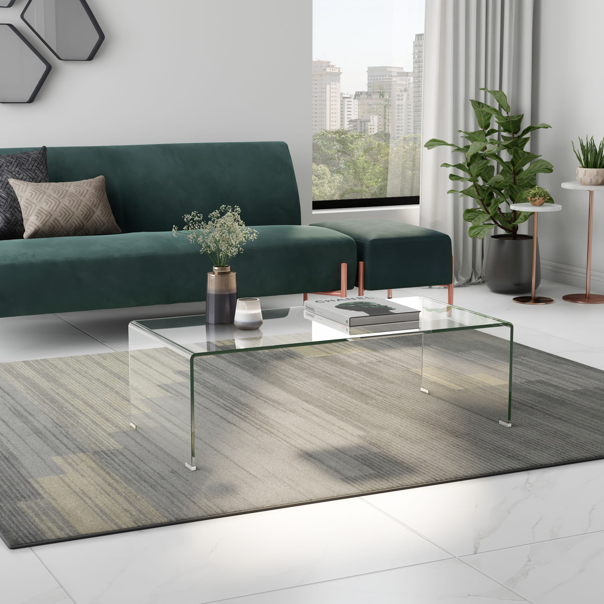 Mesa de centro de vidro pintado (preto, off-white)