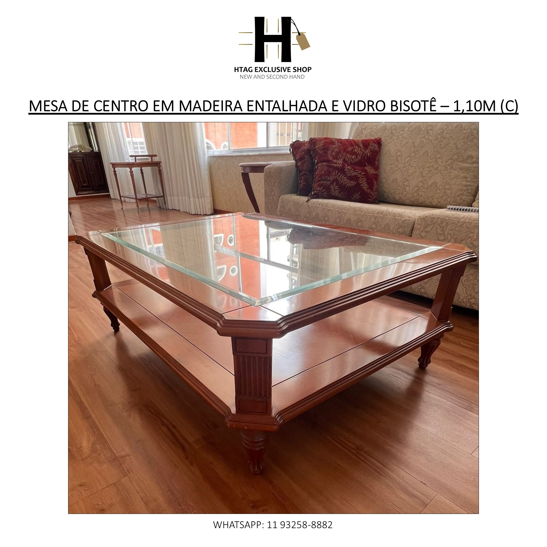 Mesa de centro de vidro com base de aço