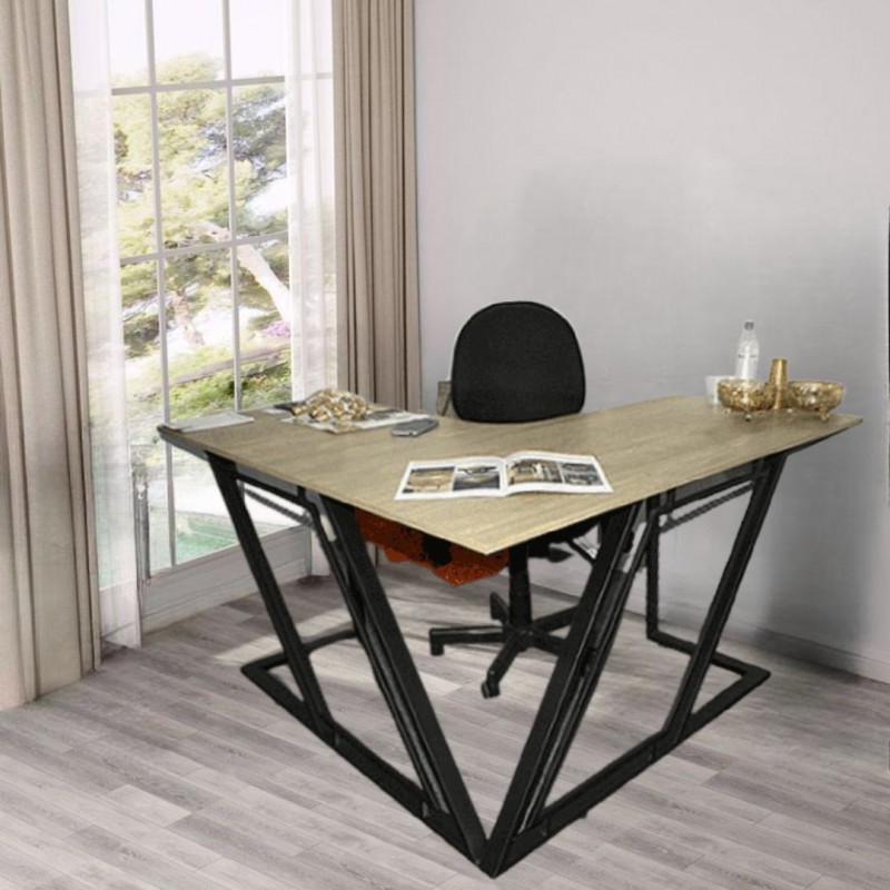 Mesa em L com estrutura em aço carbono e pintura epóxi preta
