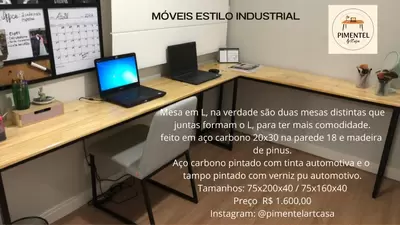Mesa em L com tampo em MDP/MDF (tons de carvalho, nogal, freijó)