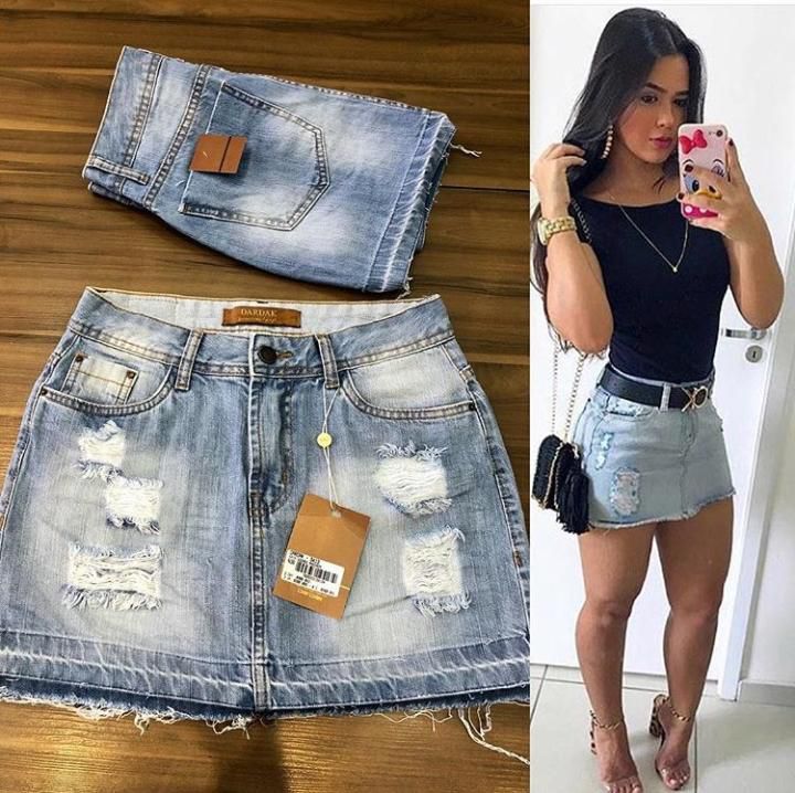 Mini saia jeans preta