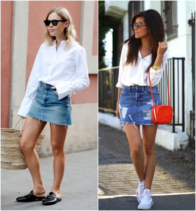 Mini saia jeans cintura alta