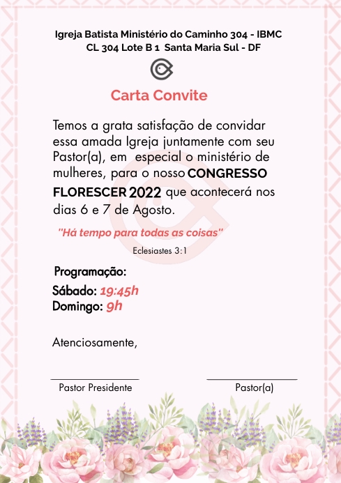 modelo de carta convite para igreja