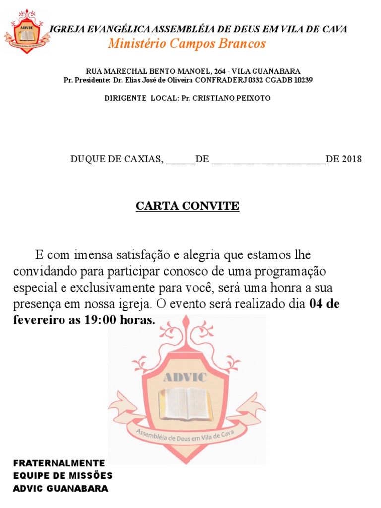 carta convite igreja vs convite digital