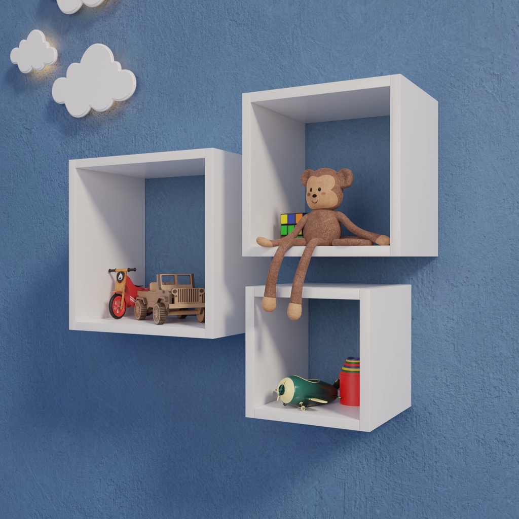 Nichos para quarto infantil/bebê (formatos lúdicos: casinha, nuvem, estrela)