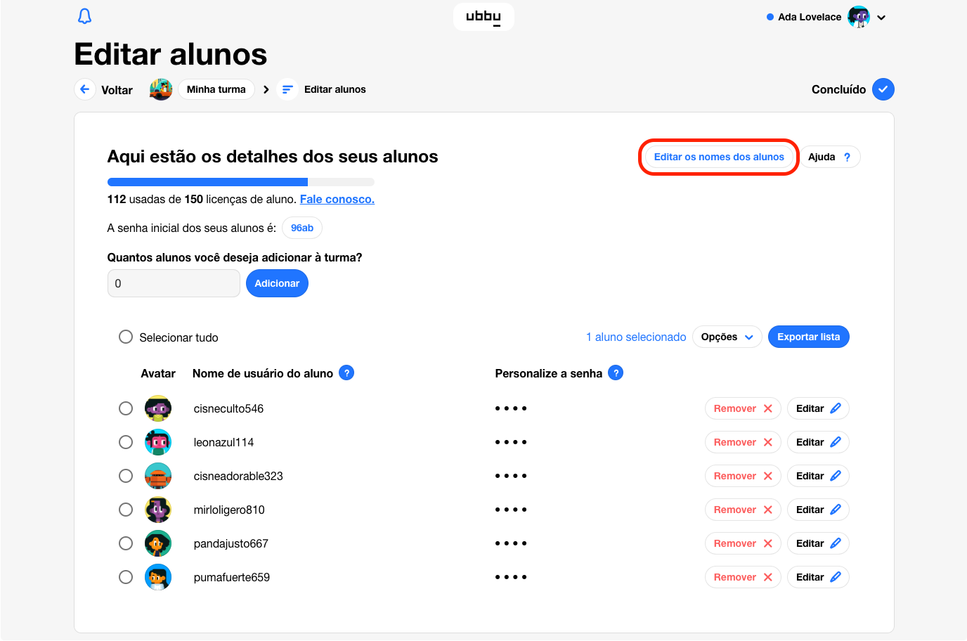 nomes de usuário únicos