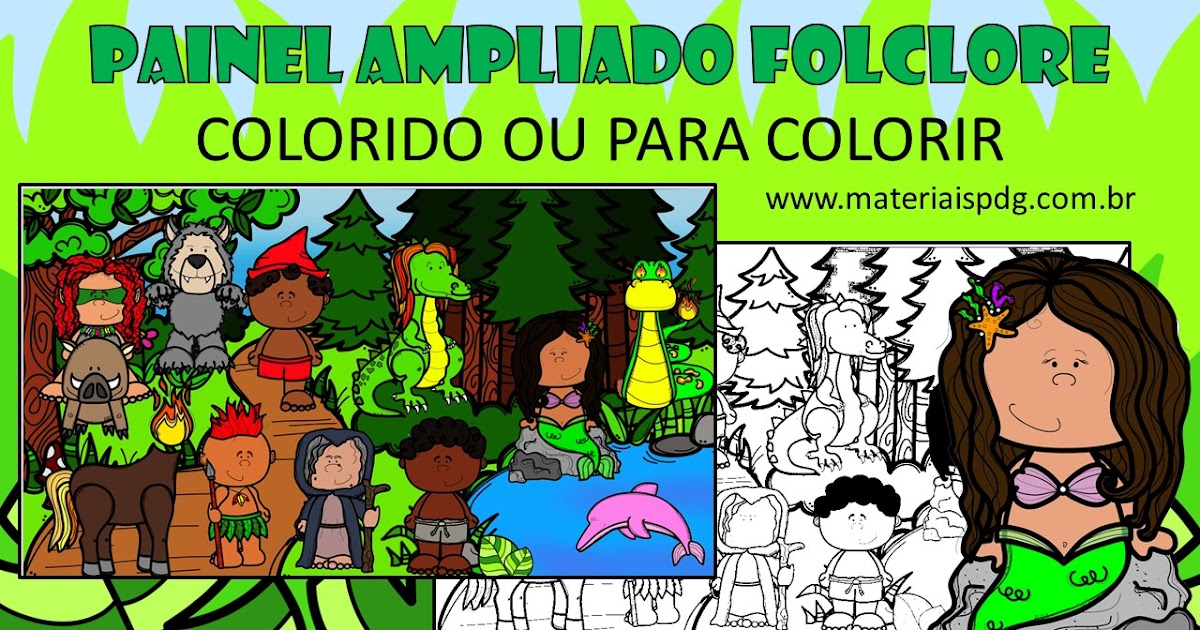 painel folclore brasileiro com personagens