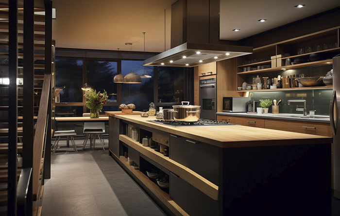 painel ripado MDF ou madeira maciça para ilha cozinha