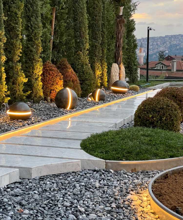 jardim de inverno com pedras e luzes ideias