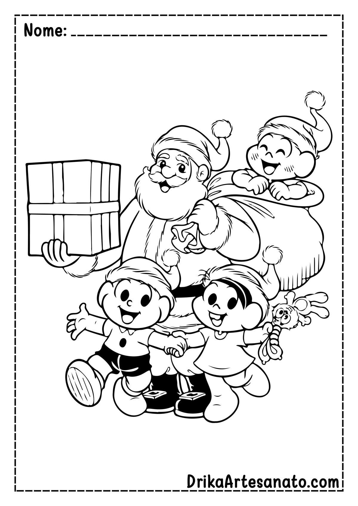papai noel com treno para colorir