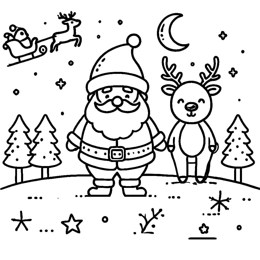 papai noel com treno para colorir