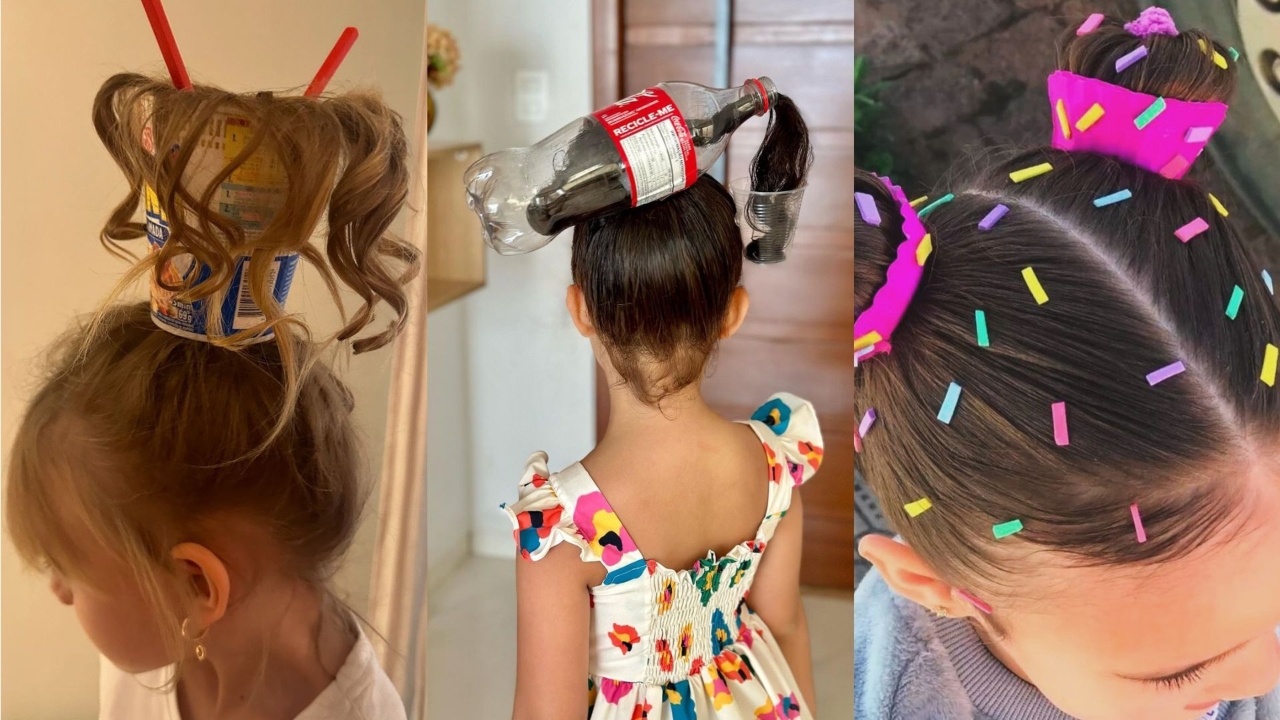 ideias de penteado maluco com materiais reciclados