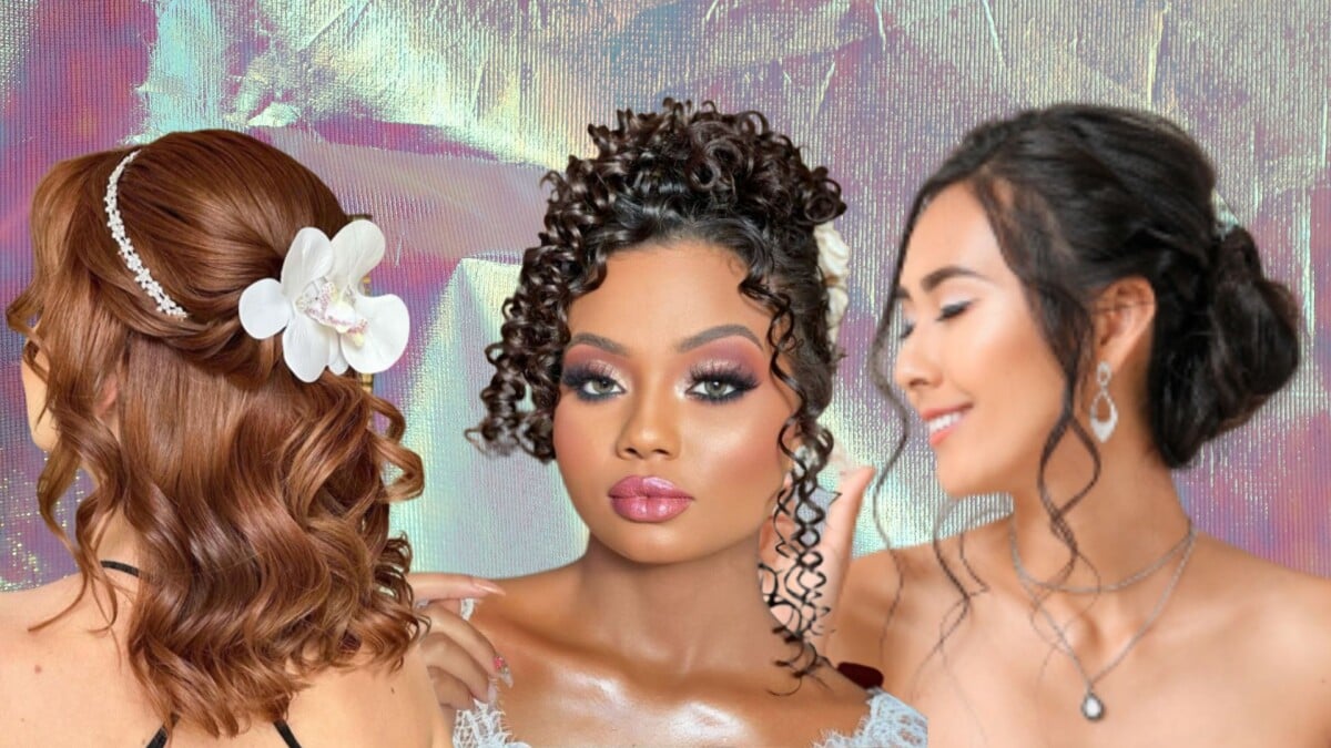 penteados para cabelo cacheado curto para festa