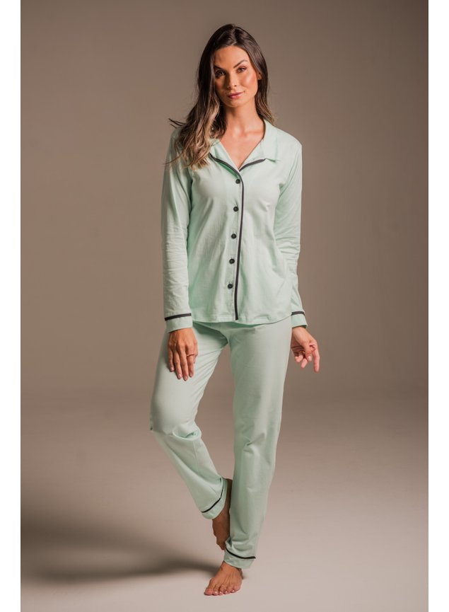 Pijama feminino longo de cetim