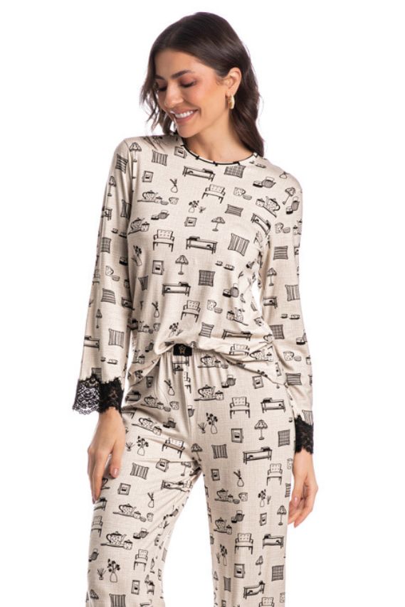 Pijama feminino longo de plush