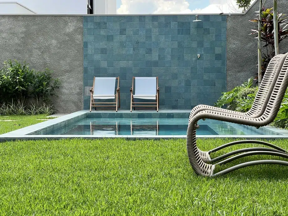 piscina com grama em volta