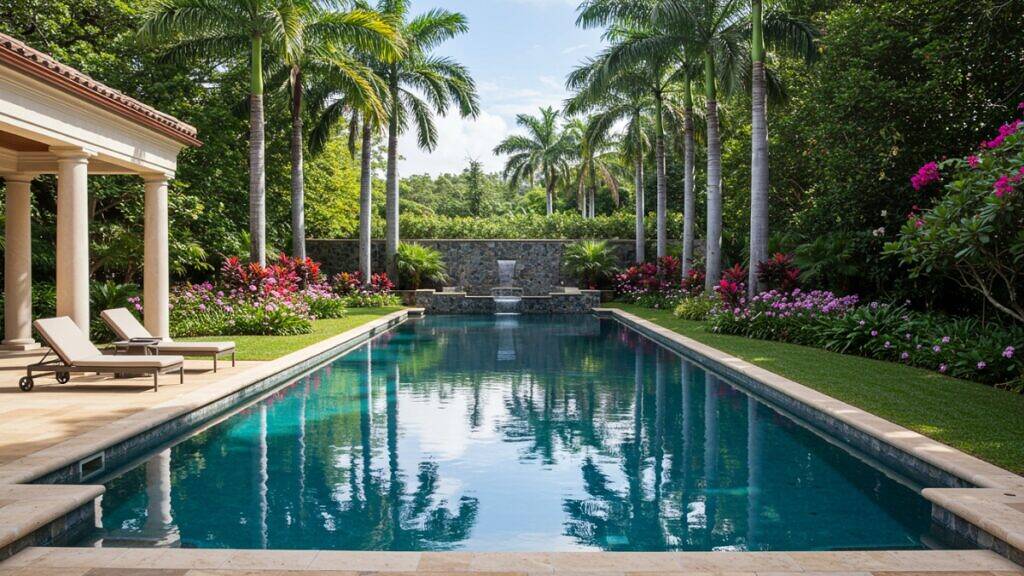 piscina com grama em volta